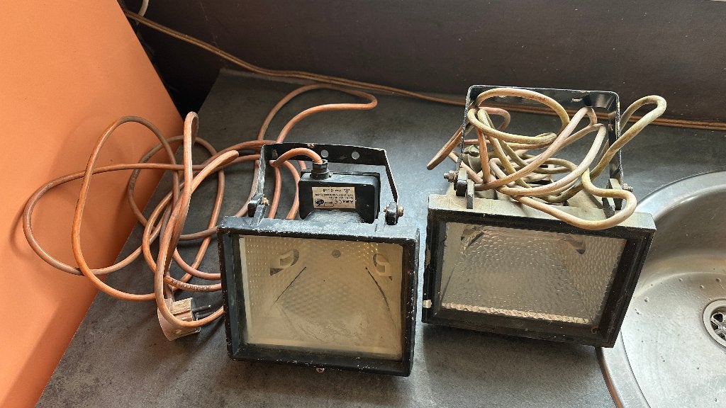 Set van 2 vintage/retro bouwlampen met snoer, Ophalen of Verzenden, Gebruikt, 500 watt of meer, Lamp