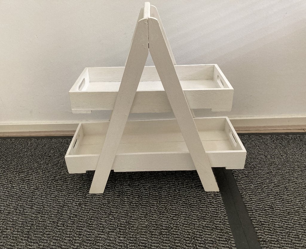 Witte houten etagère met 2 etages - RIVERDALE, Huis en Inrichting, Woonaccessoires | Etagères, Ophalen, Etagère, Gebruikt, Demontabel