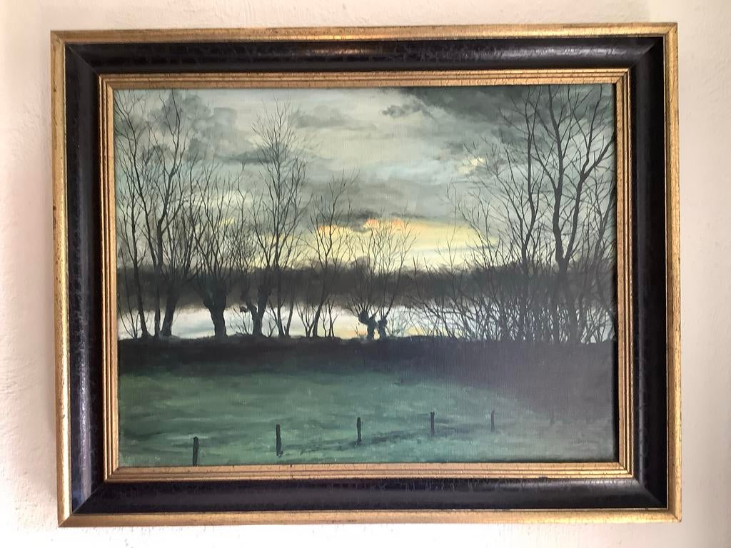 Olieverfschilderij W. Brandwijk - Hollands Landschap., Antiek en Kunst, Kunst | Schilderijen | Klassiek, Ophalen of Verzenden