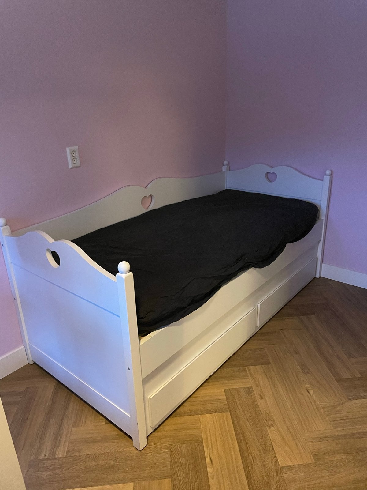 Bedbank Emma 90x200 met opberglades en hartjes, Ophalen, Gebruikt, 90 cm, Eenpersoons