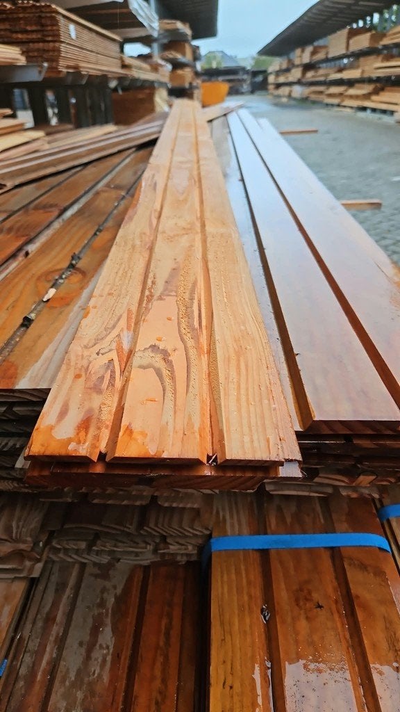 Douglas gevelbekleding grote partij Triple en Dubbel rhombus, Ophalen, Zo goed als nieuw, 250 cm of meer, Planken