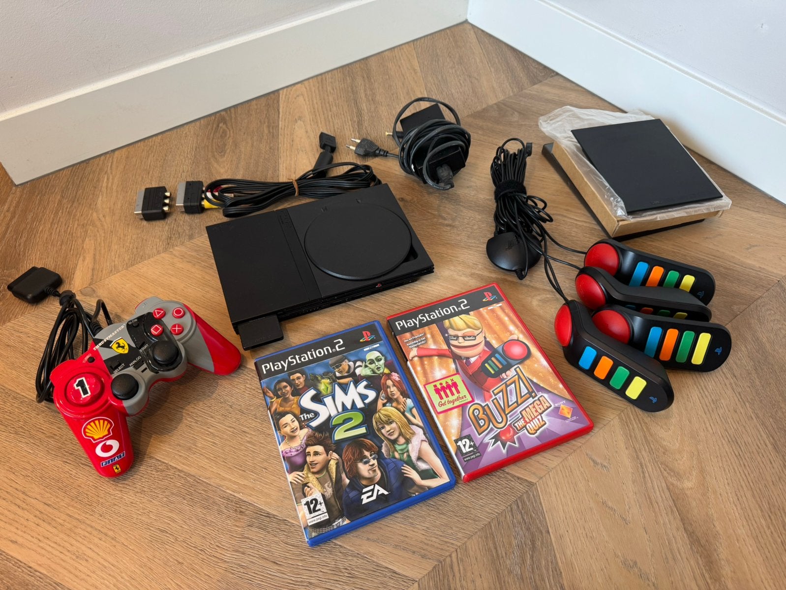 Complete PlayStation 2 Slim set, Gebruikt, Zwart, Met games, Ophalen of Verzenden