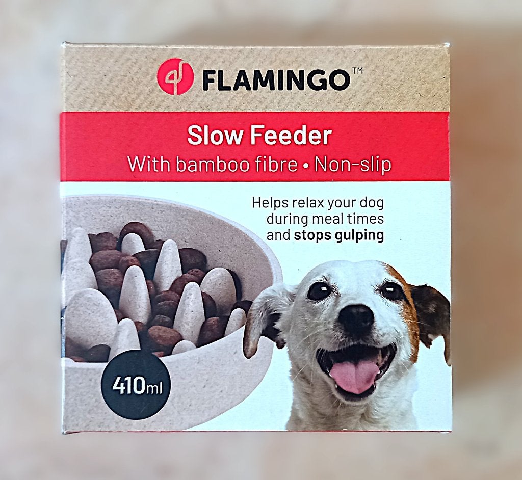 Flamingo slow feeder met bamboe 410 ml - 15x4 cm - hond, Dieren en Toebehoren, Hondenvoerbakken en Drinkbakken, Ophalen of Verzenden