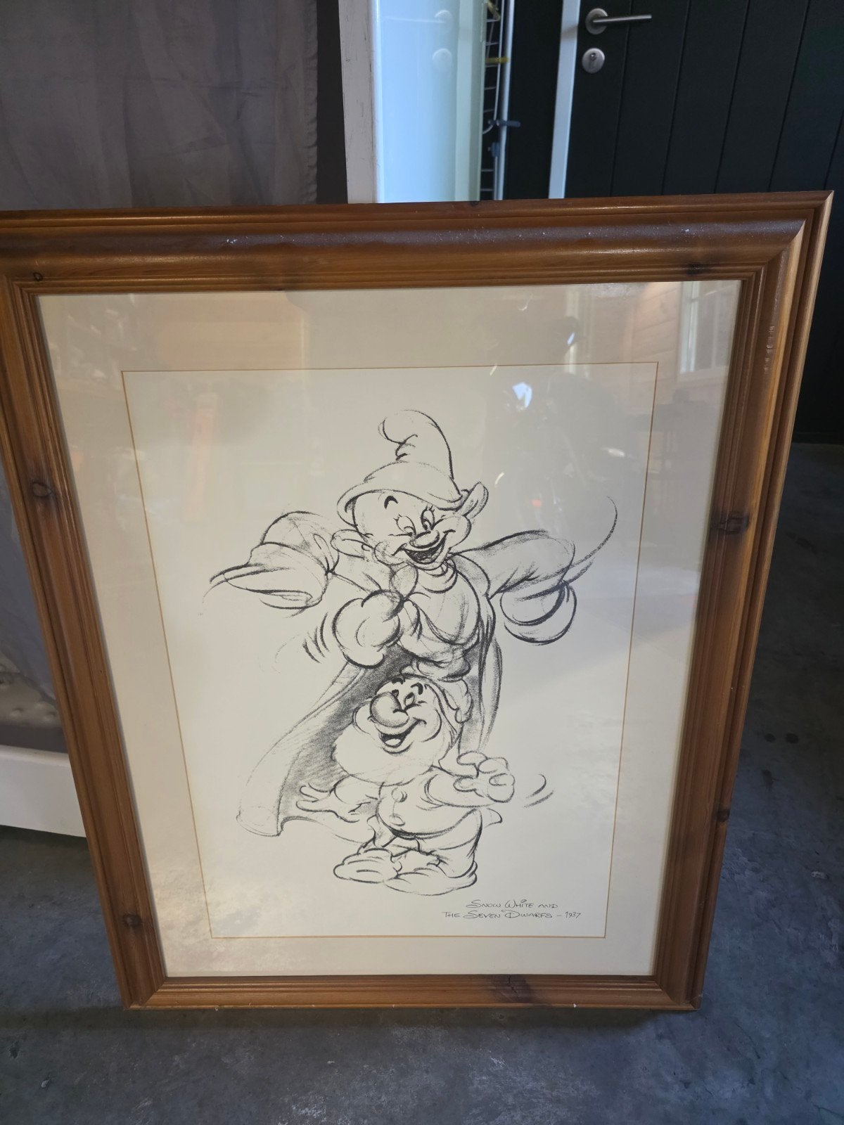 Vintage Sneeuwwitje en Zeven Dwergen en houten lijst 74x94, Ophalen