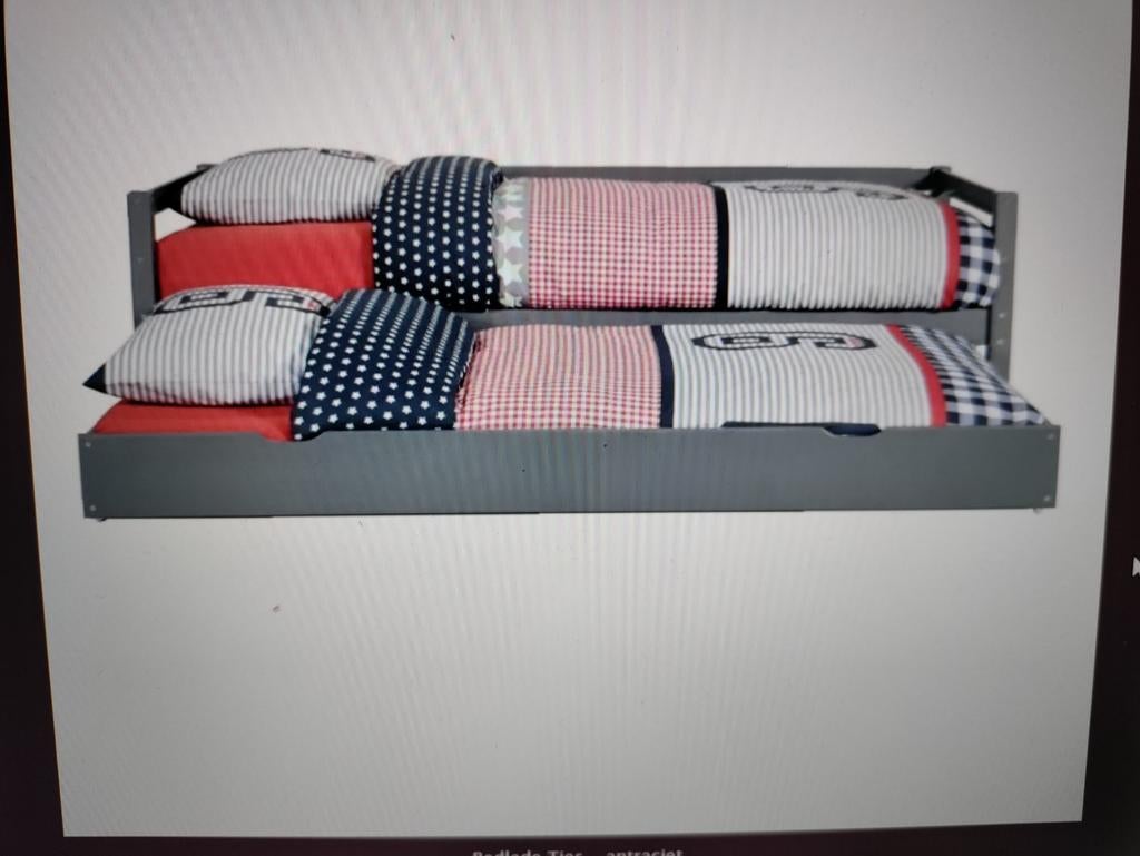 Bedlade Ties grijs - uitschuifbaar bed, 90 cm, Eenpersoons, Nieuw, Hout