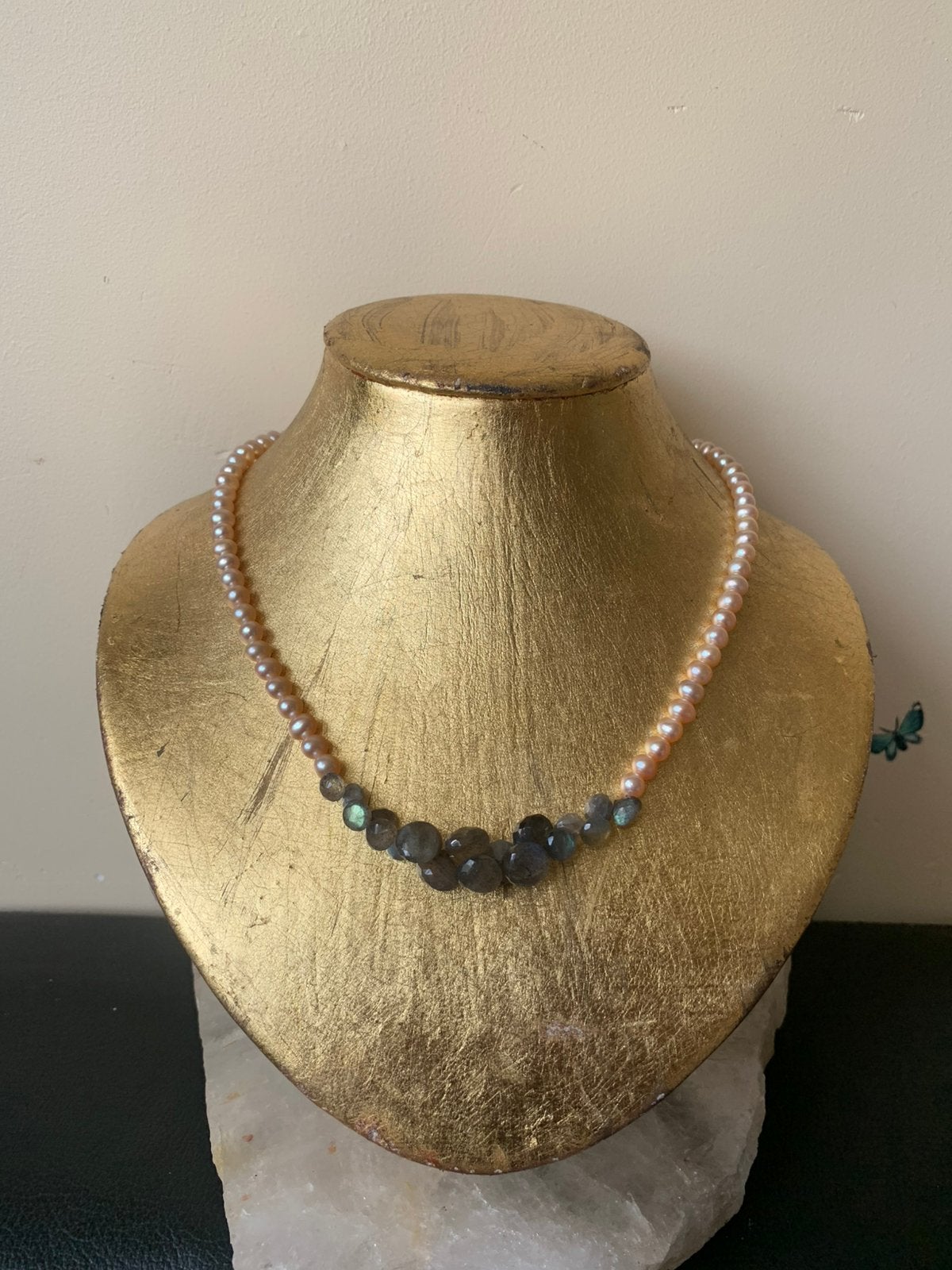 Labradoriet facet parel zoetwater geluk beschermt intuïtie, Sieraden, Tassen en Uiterlijk, Kettingen, Wit, Nieuw, Ophalen of Verzenden