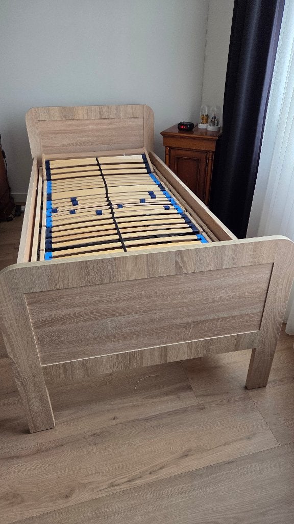 Eenpersoonsbed met lattenbodem - verstelbaar, Ophalen, Verstelbaar, 90 cm, Beige
