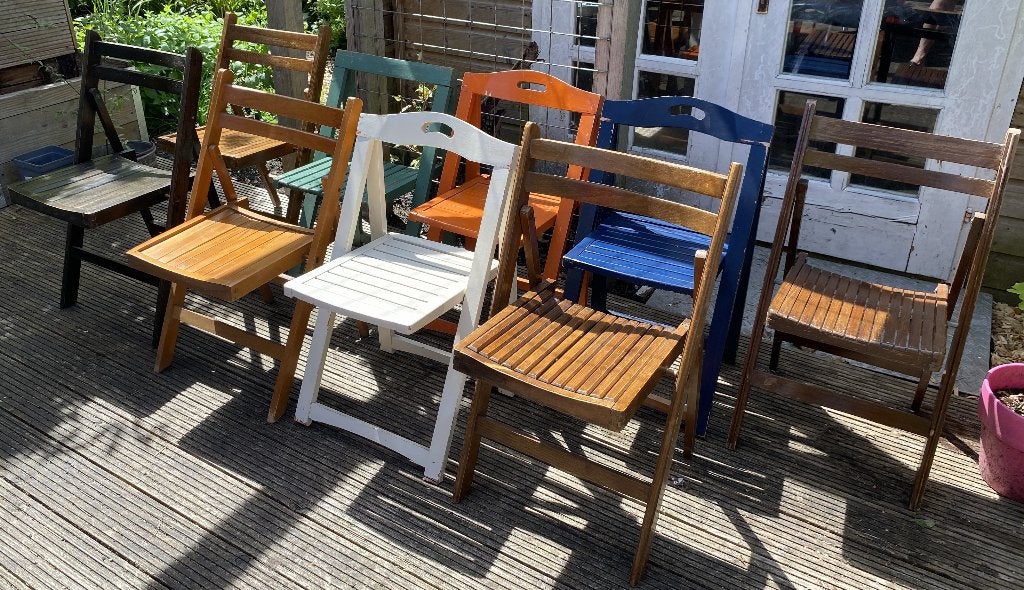 9x Leuke Klapstoel - vintage retro brocante landelijk, Ophalen, Gebruikt, Hout, Inklapbaar