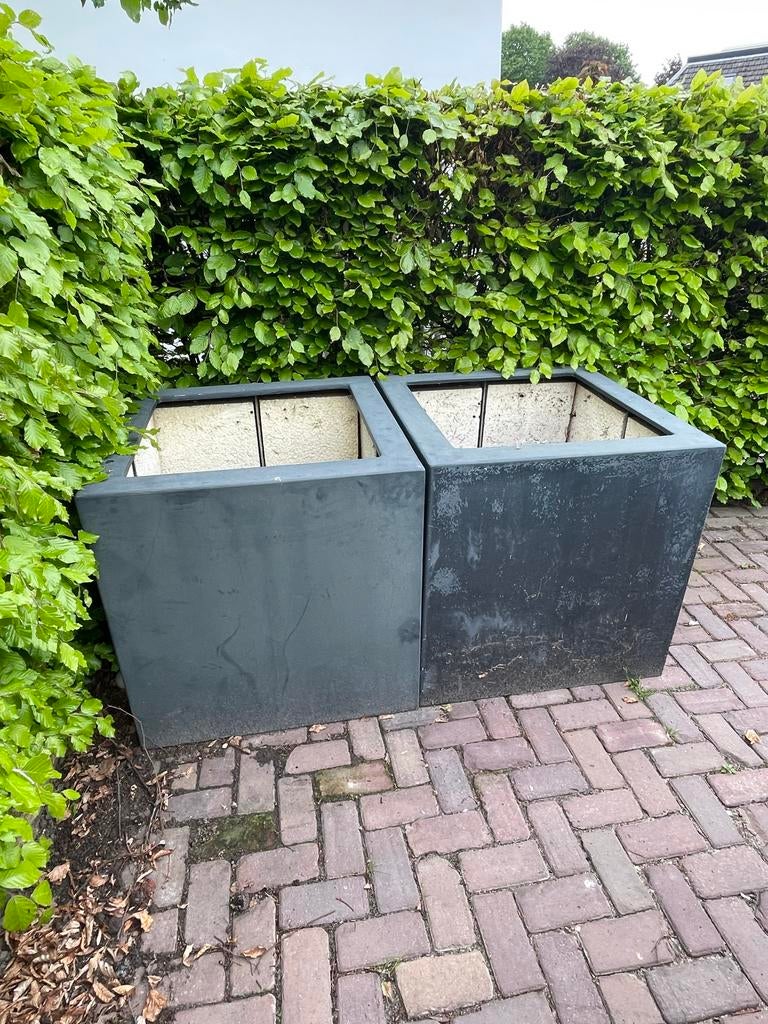 Set van 2 Grote Vierkante Plantenbakken - Grijs, Ophalen, Kunststof, Gebruikt, 100 cm of meer