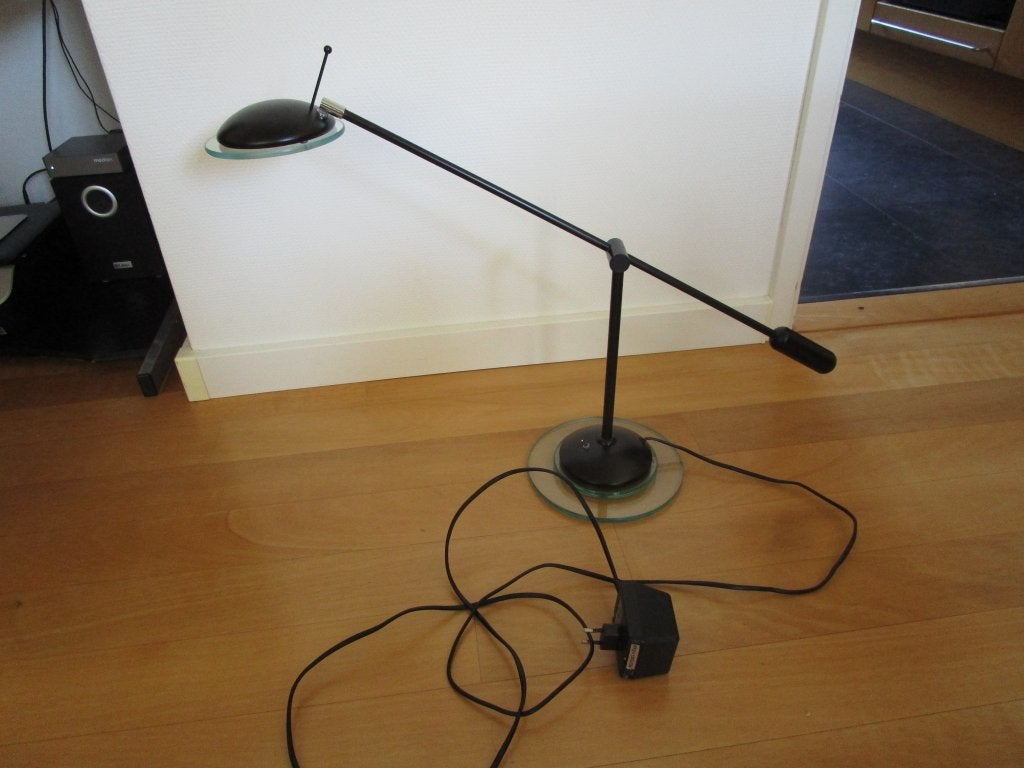 Herda - tafel / bureau / hengel lamp - zwart met glas, Ophalen, Bureaulamp, Vintage, Zwart