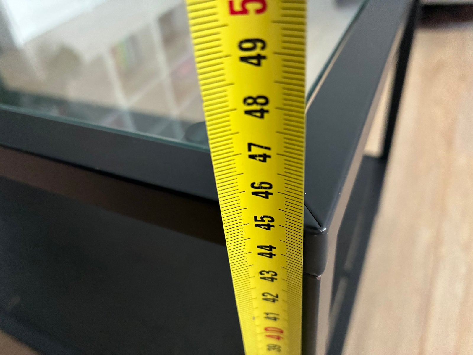 IKEA bijzettafel/koffietafel met glas en houten onderplaat, Minder dan 55 cm, Gebruikt, Vierkant, Glas