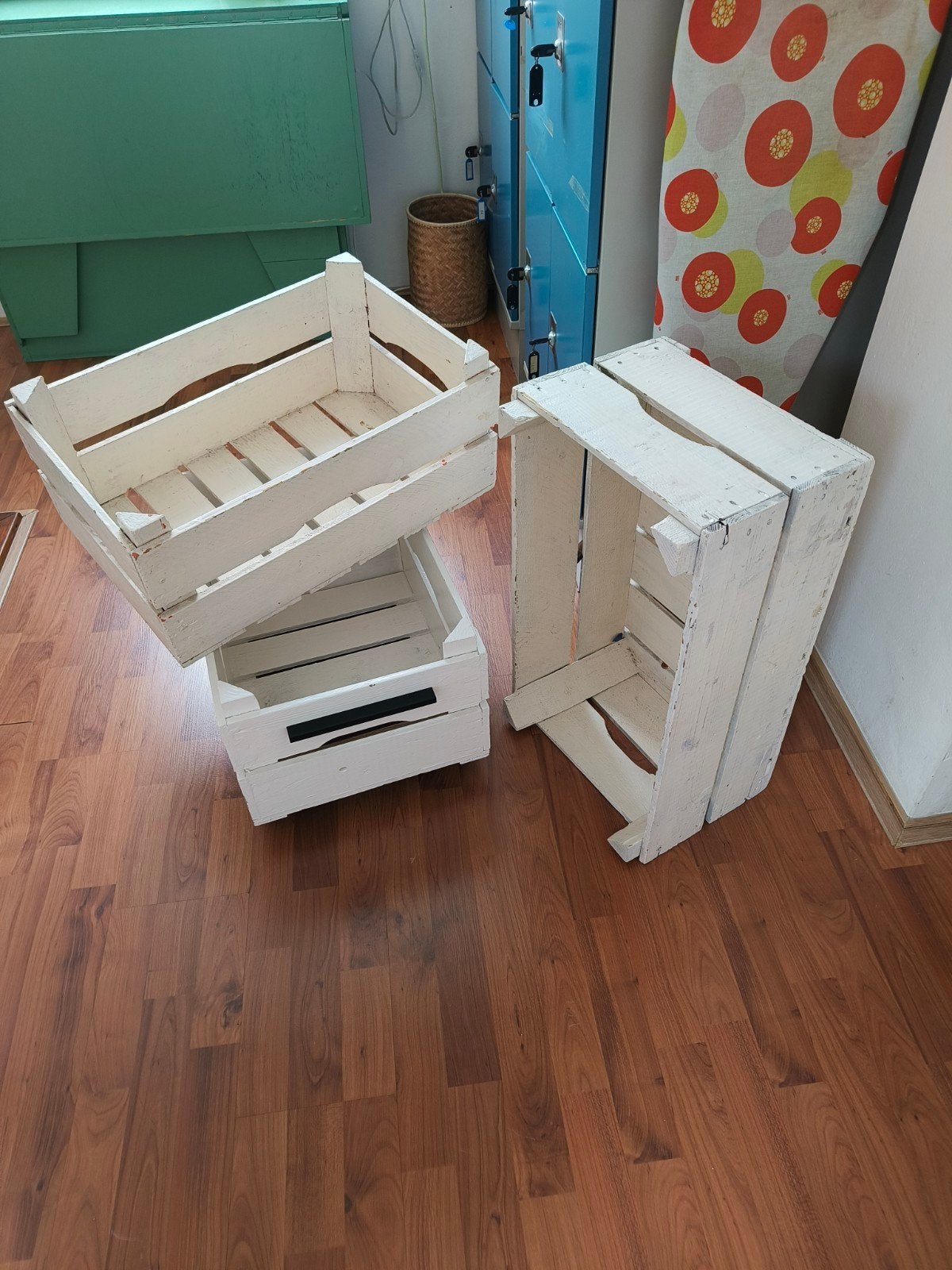 Witte houten kratten - set van 3, Huis en Inrichting, Woonaccessoires | Kisten, Ophalen, Gebruikt