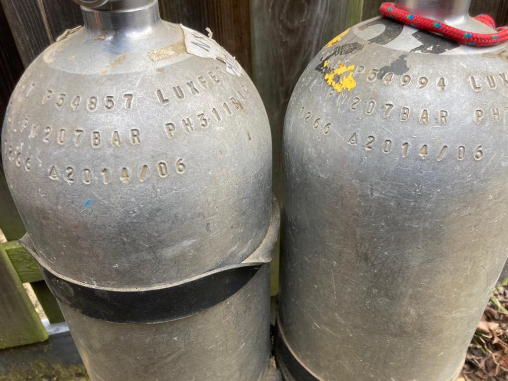 Aluminium duikflessen 11.1 liter - Productie 2014, Ophalen of Verzenden, Gebruikt, Duikfles