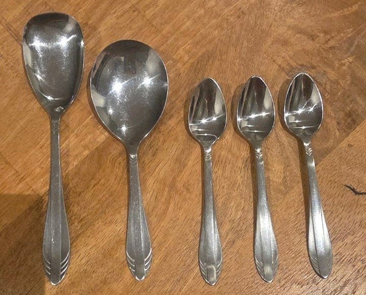 5 vintage lepeltjes, Gero Zilmeta Visgraat model 581, Ophalen of Verzenden