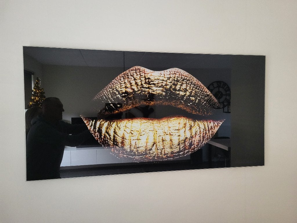 GLASSCHILDERIJ GOUDEN LIPPEN, Huis en Inrichting, Ophalen, 50 – 75, Zo goed als nieuw, Schilderij