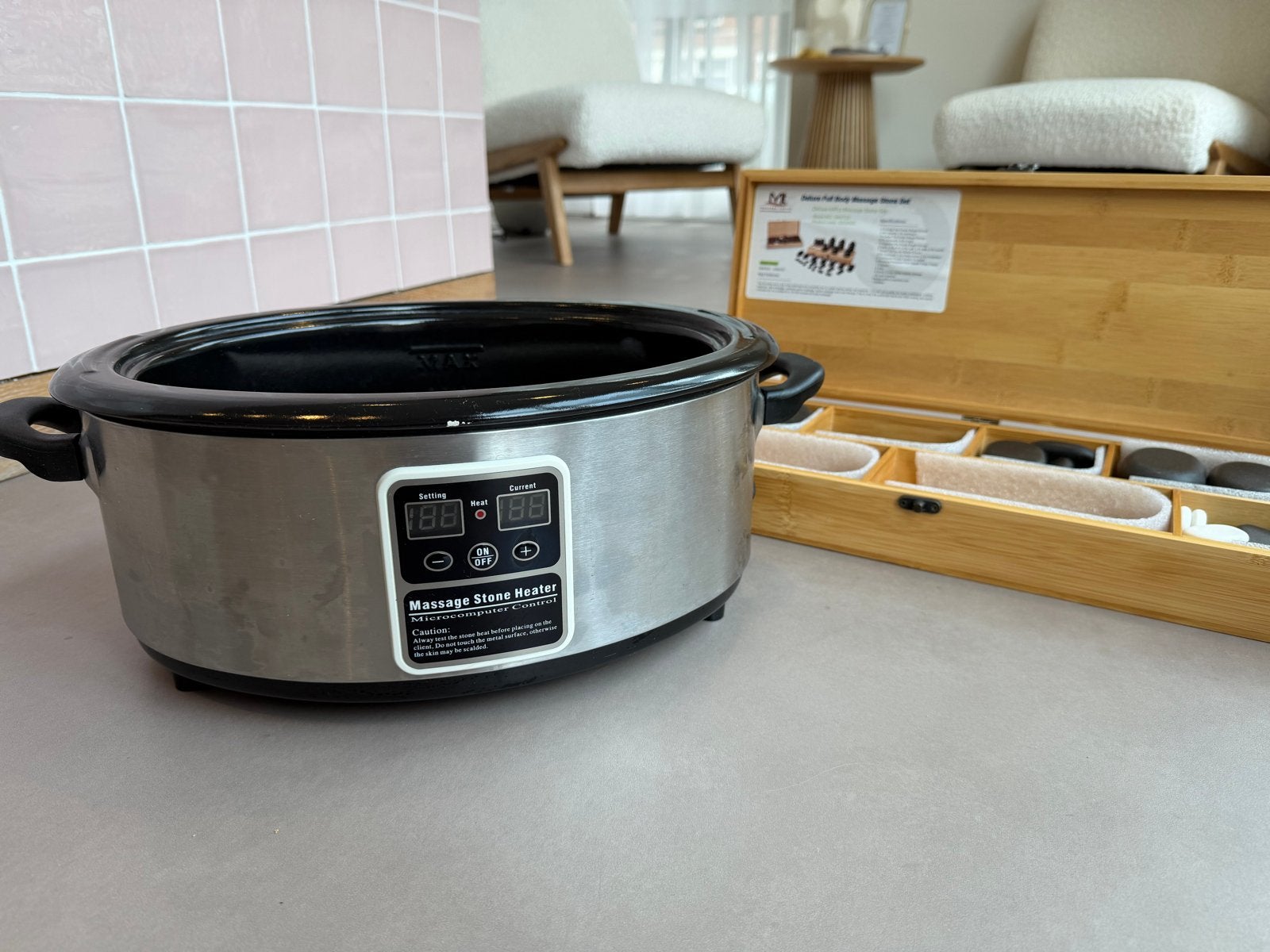 Hotstone massage set met heater en 64 stenen, Ophalen, Zo goed als nieuw, Hotstone