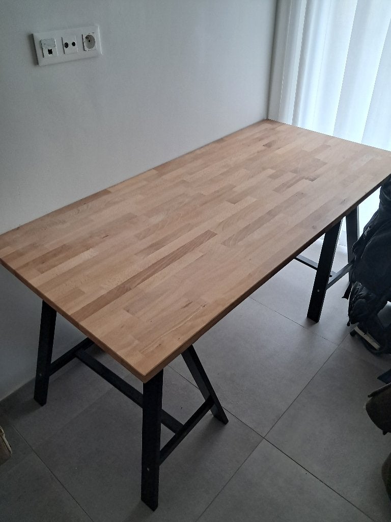 Bureau Massief houten blad+Groene Stoel MOET WEG ! ! !, Ophalen, 155 cm, Hout, Zo goed als nieuw