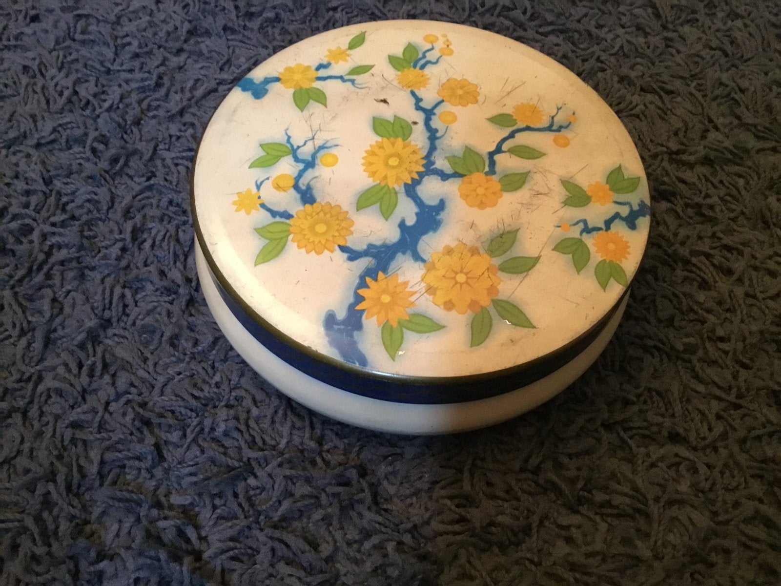 Vintage ronde doos met bloemmotief, Ophalen of Verzenden