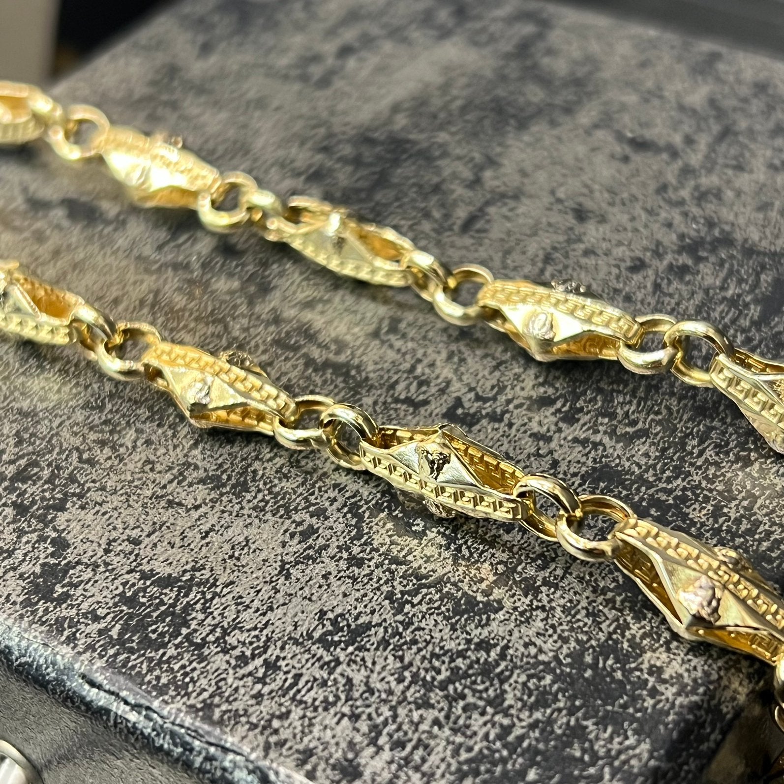 14k gouden ketting monte carlo schakel versace, Ophalen of Verzenden, Zo goed als nieuw, Goud