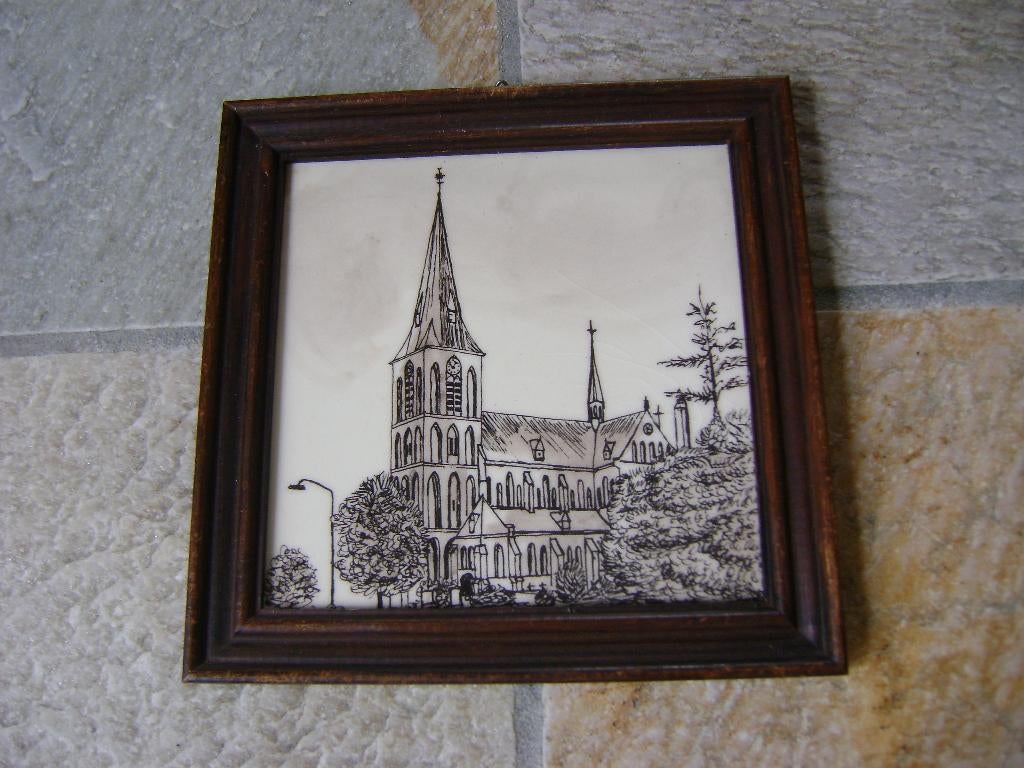 2 bij elkaar passende tegels met kerk, Ophalen of Verzenden