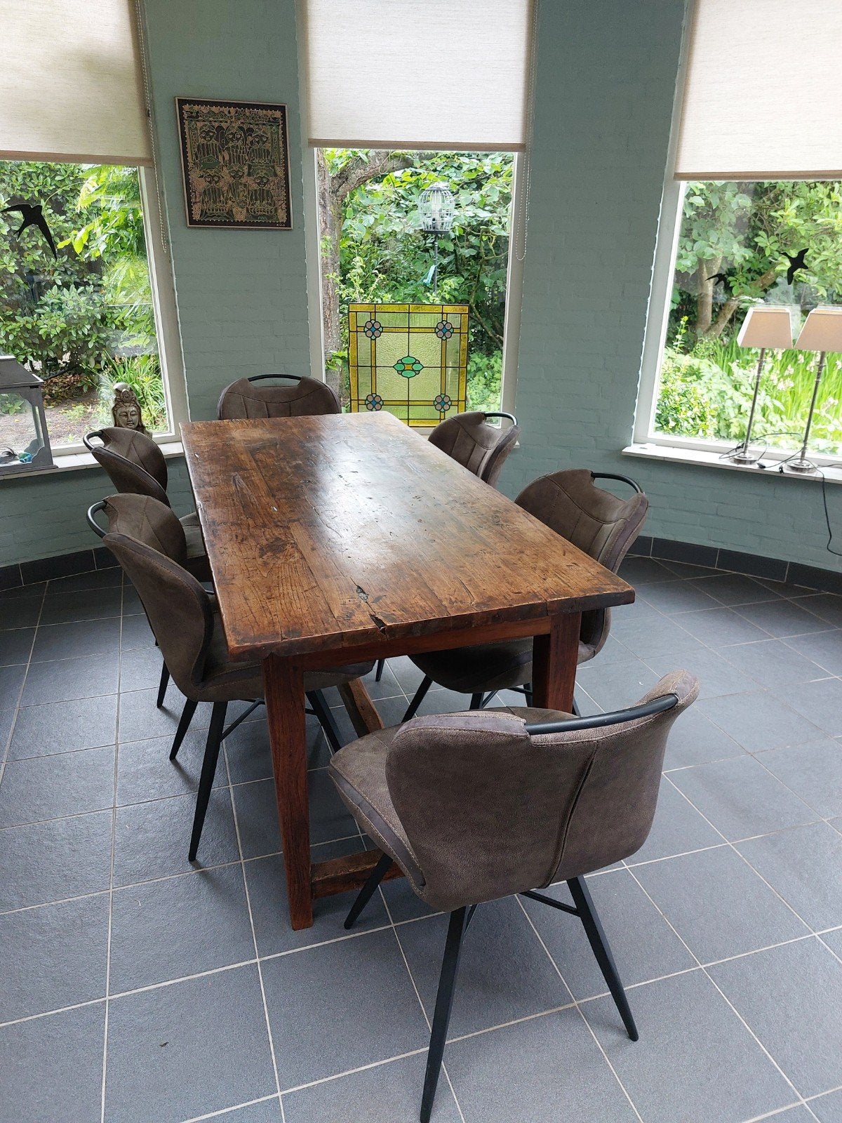 Teakhouten tafel met t-balk, Huis en Inrichting, Tafels | Eettafels, Ophalen, Gebruikt, Rechthoekig, 50 tot 100 cm