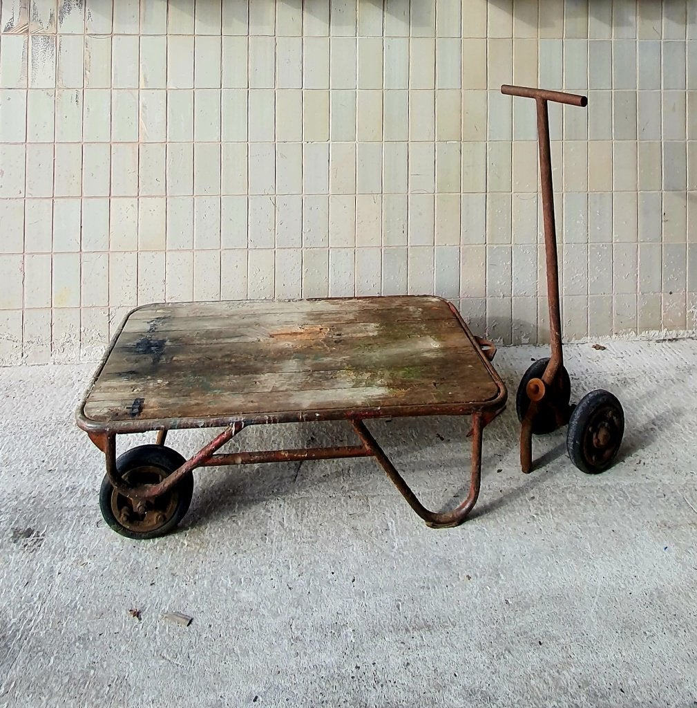 industriële palletkar - de perfecte salontafel, Gebruikt, 100 tot 150 cm, 50 tot 100 cm, Industrieel