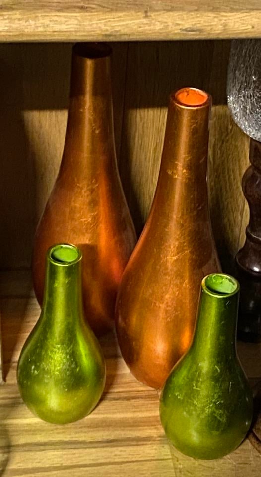 Nieuwe set 4 vazen oranje groen chrome design merk uniek, Aardewerk of Porselein, Nieuw, Oranje, Ophalen of Verzenden