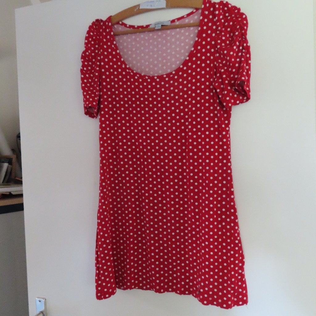 jurkje polkadots rood   heel leuk maat S/M opruiming!!, Verzenden, Zo goed als nieuw, Maat 36 (S), Boven de knie