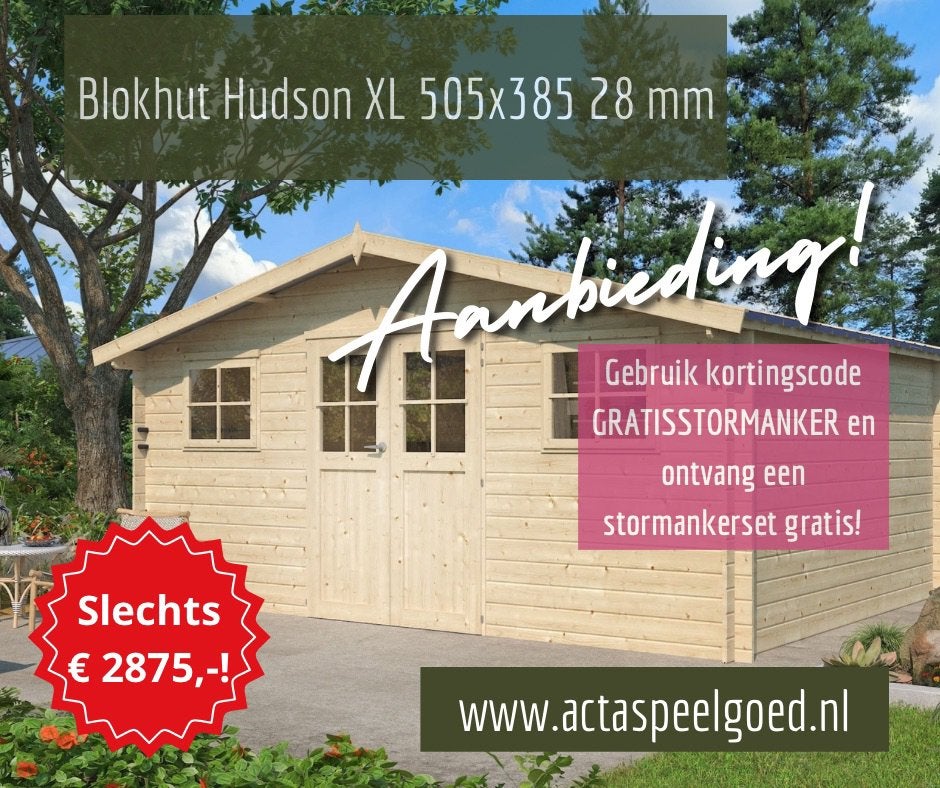 AANBIEDING Tuinhuis Blokhut Schuur Berging  HudsonXL 505x385, Ophalen of Verzenden, Nieuw, Hout, Fietsenberging