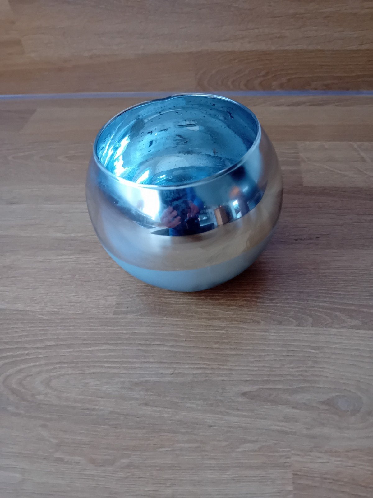 Zilverkleurige waxinelichthouder van glas, Gebruikt, Waxinelichthouder, Ophalen of Verzenden, Glas