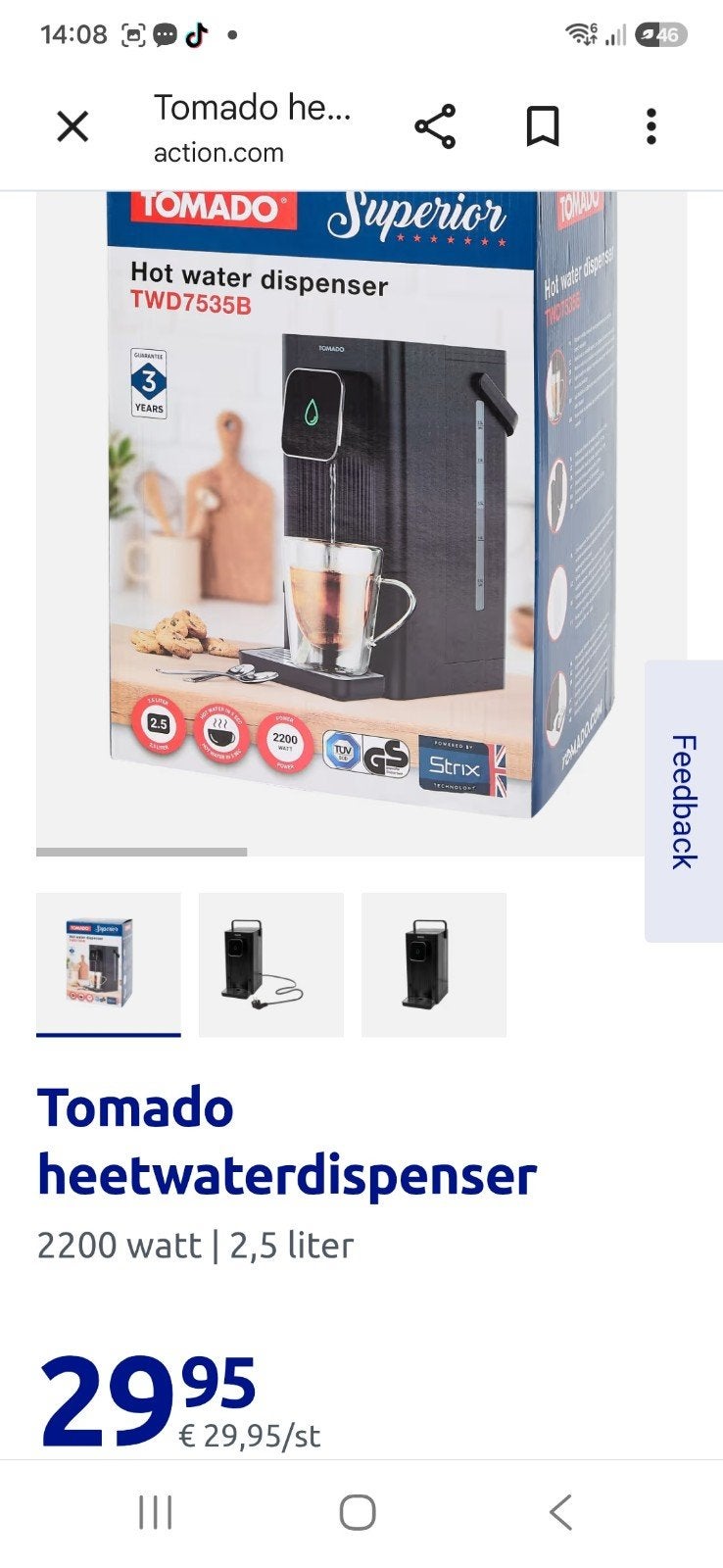 Heet water dispenser als supersnelle waterkoker, Ophalen