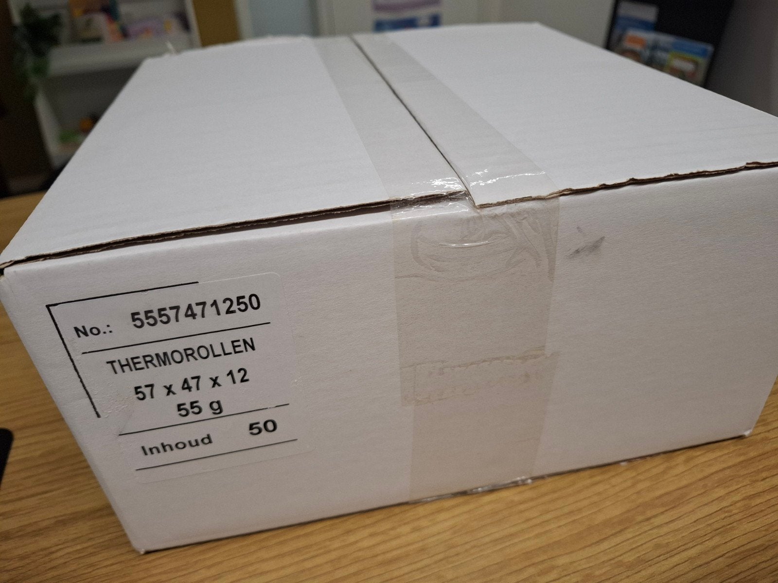 Nieuw doosje met 50 Thermo print rollen 57x47x12 55g, Diversen, Ophalen of Verzenden
