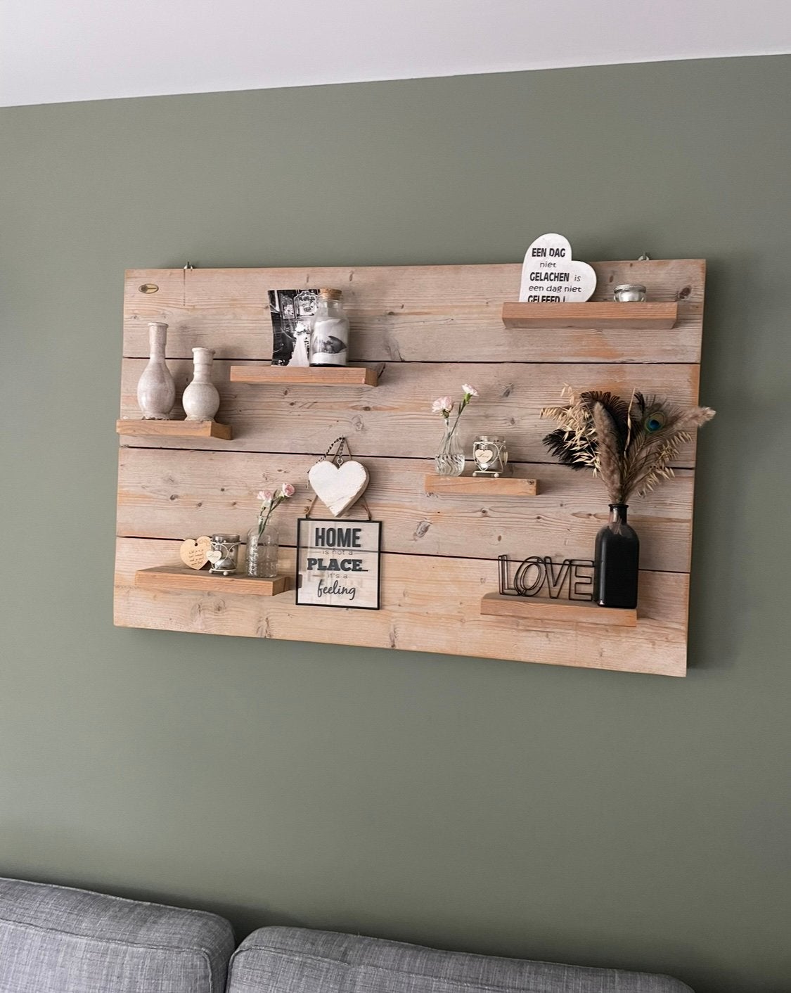 Steigerhouten wandbord met plankjes - 120x80 cm, Ophalen of Verzenden, Gebruikt
