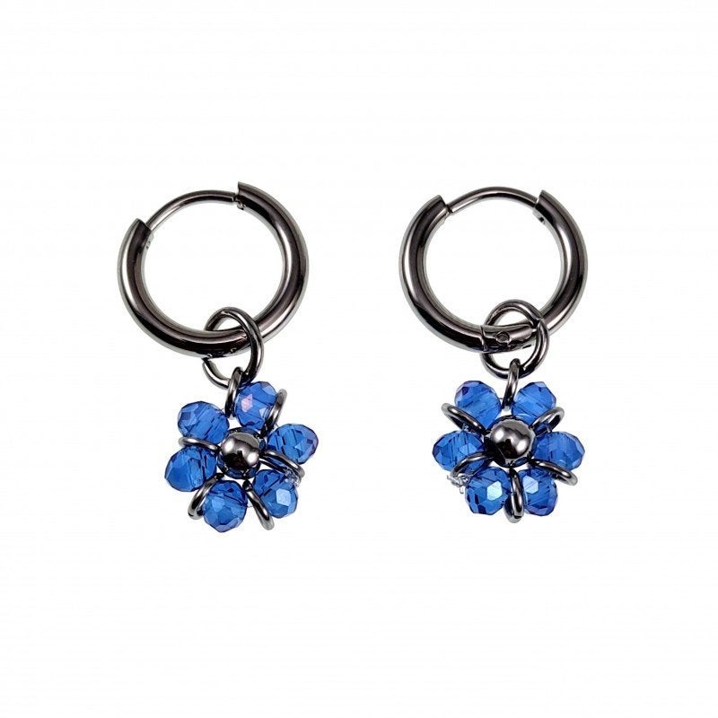 Ø14x2mm Oorringen Dames Gepolijst RVS Lila/Blauwe Kristallen, Met kristal, Overige materialen, Hangers, Birgitta-Gracht 33, 6465 EL Kerkrade, Nederland