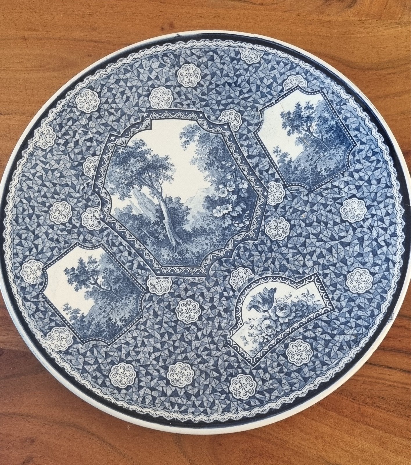 Antieke Nimy België blauw-witte sierschaal / wandbord – 33 c, Ophalen