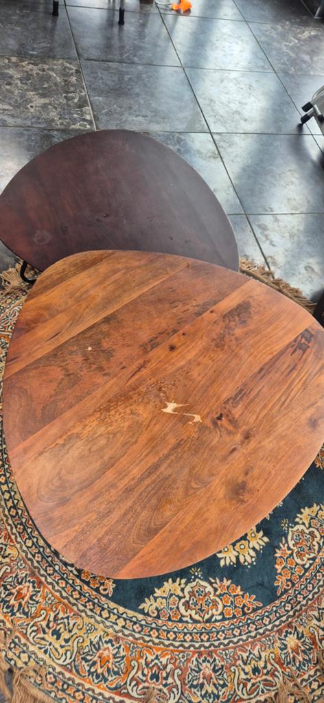 Salontafel set mango hout, Ophalen, Gebruikt, 50 tot 100 cm, Rond