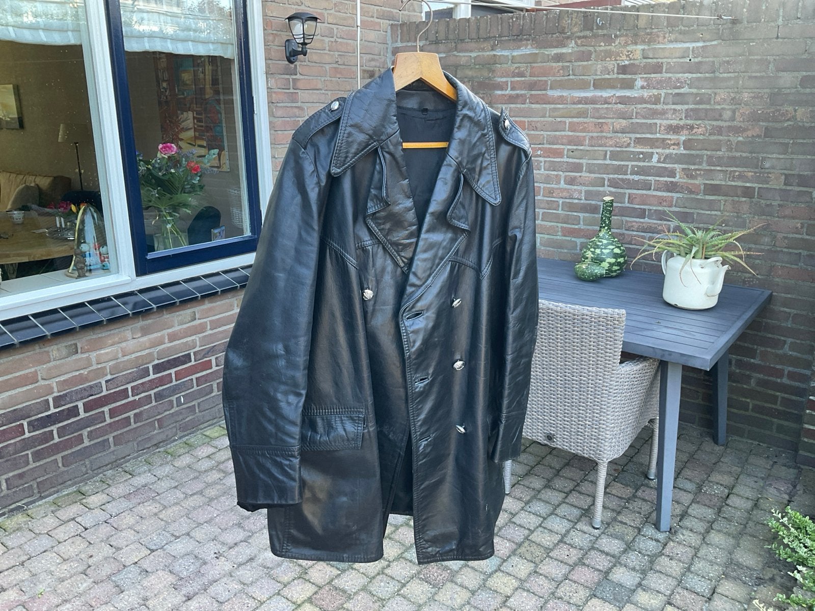 Vintage Zwarte Leren Jas, Ophalen of Verzenden, Gedragen, Maat 52/54 (L), Zwart