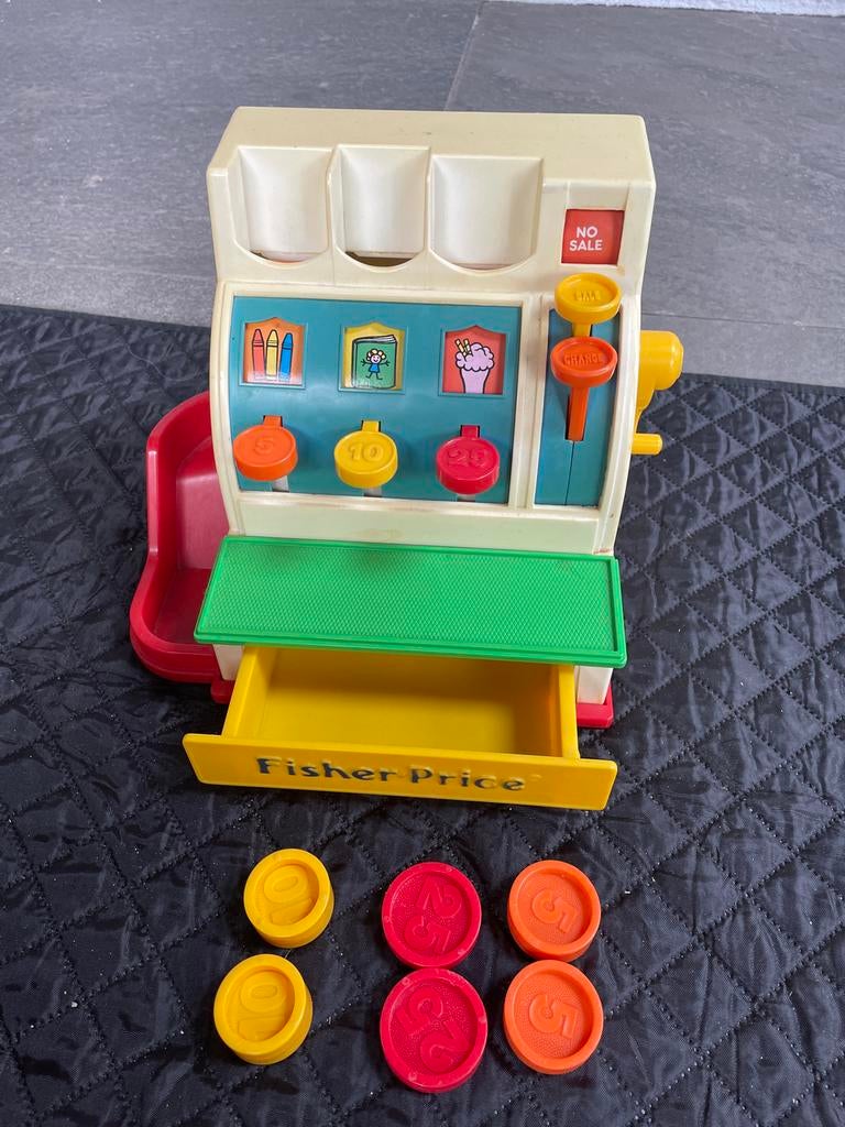 Vintage Fisher-Price Kassa met Munten Speelgoed, Ophalen, Gebruikt, Speelset, Met geluid