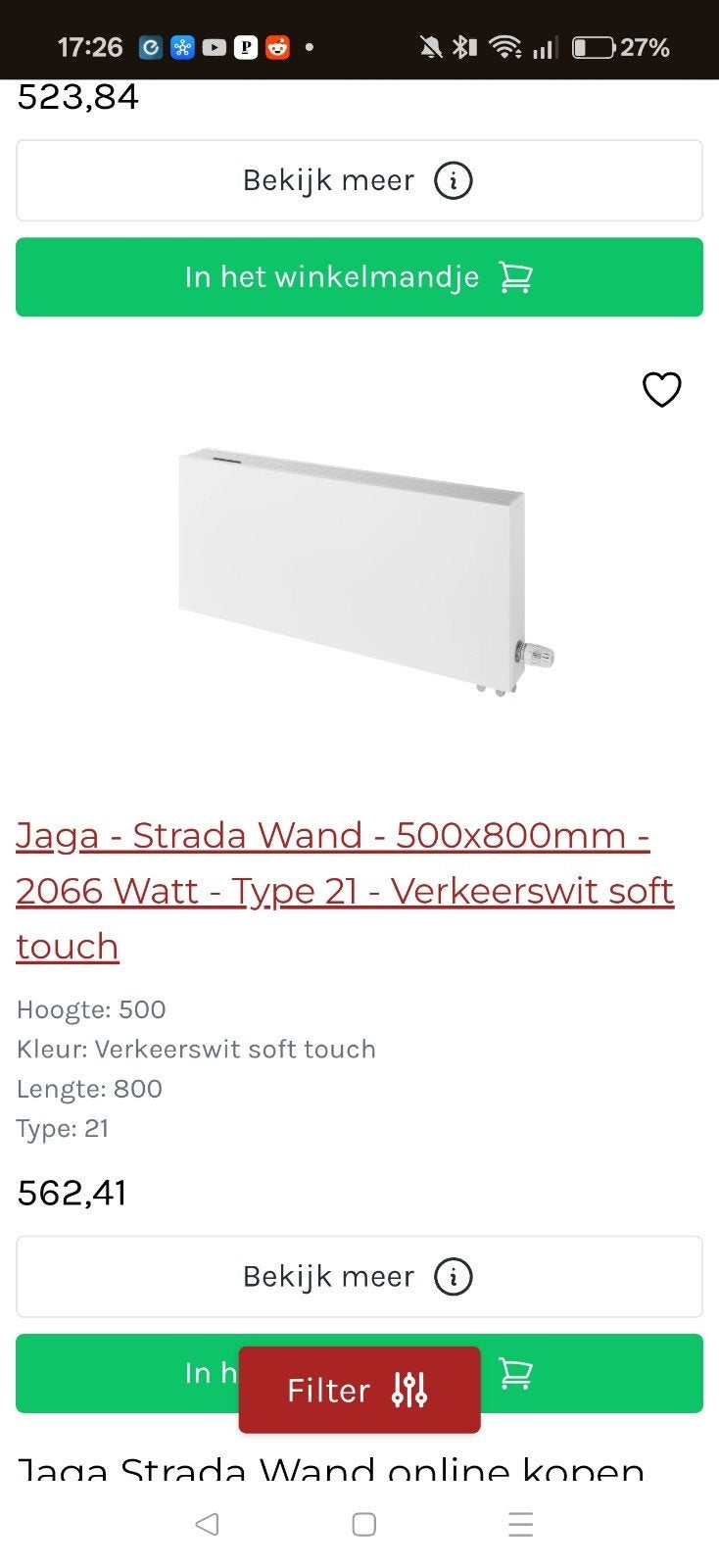 4x Jaga Strada Type 21 radiatoren – RAL 9016 – diverse maten, Ophalen, Zo goed als nieuw, Radiator