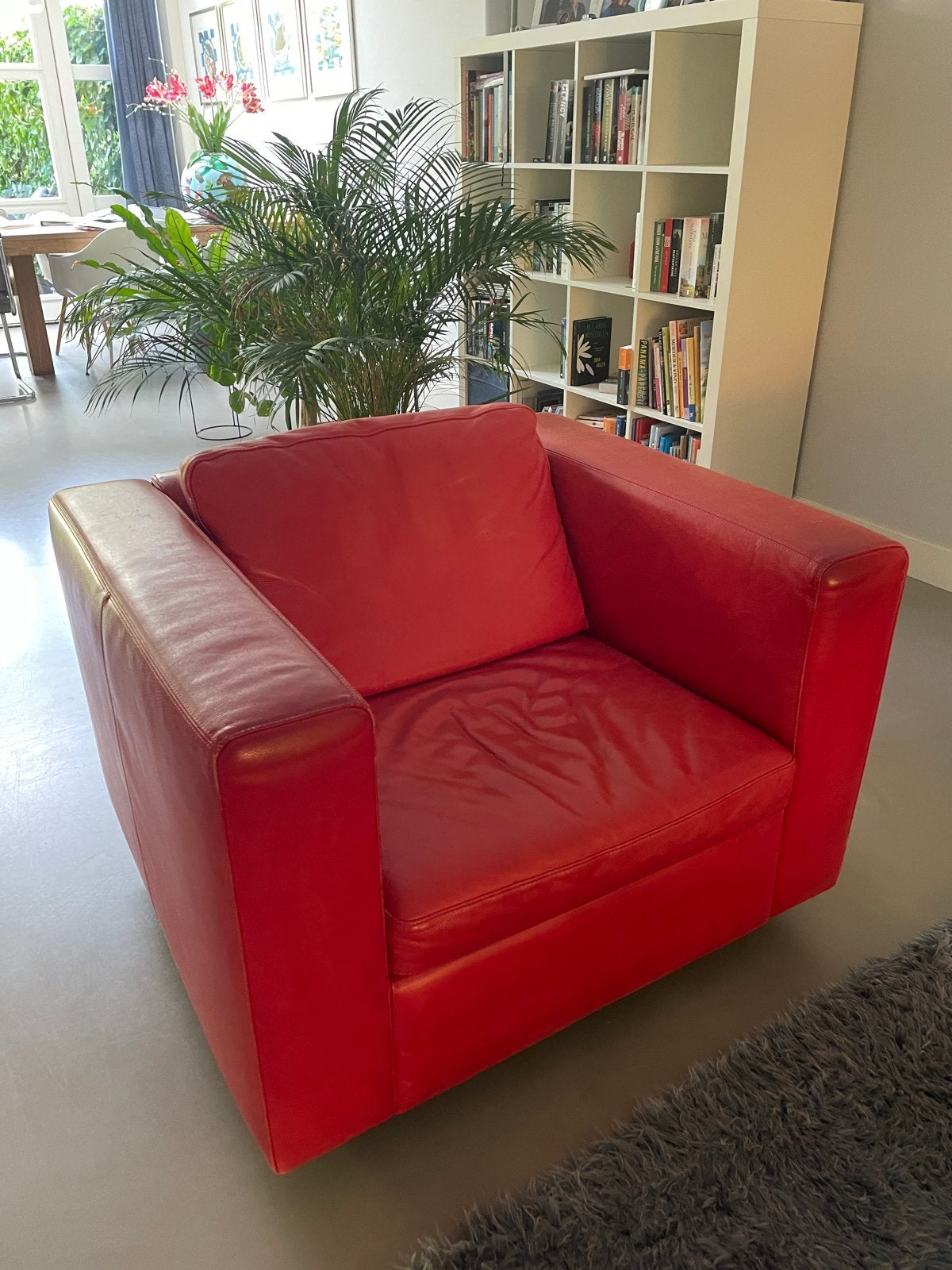 Rode lederen fauteuil van Lederland, Ophalen, Gebruikt, Leer, 75 tot 100 cm