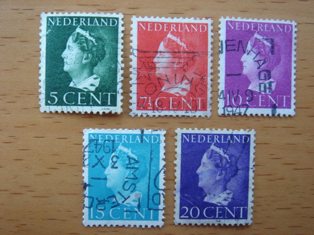 Koningin Wilhelmina type Konijnenburg 7x  , Ophalen of Verzenden, Na 1940, Gestempeld