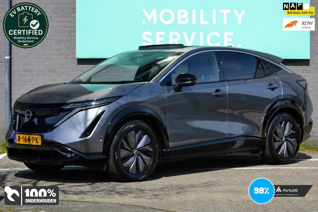 Nissan Ariya Evolve 91 kWh SOH98% Wpomp CarPlay Pano Leder L, Auto's, Nissan, Verwarming stoelen achter, Gebruikt, 750 kg, 110 €/maand