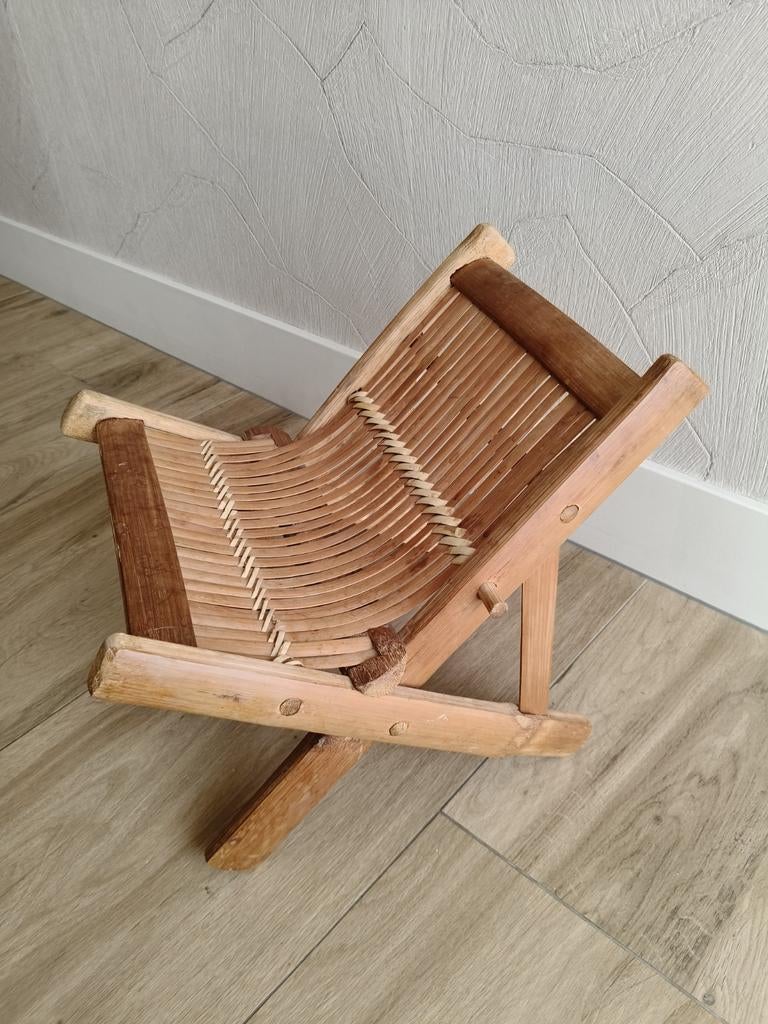 Bamboe vintage voetenbankje, Minder dan 50 cm, Minder dan 50 cm, Ophalen of Verzenden, Rechthoekig