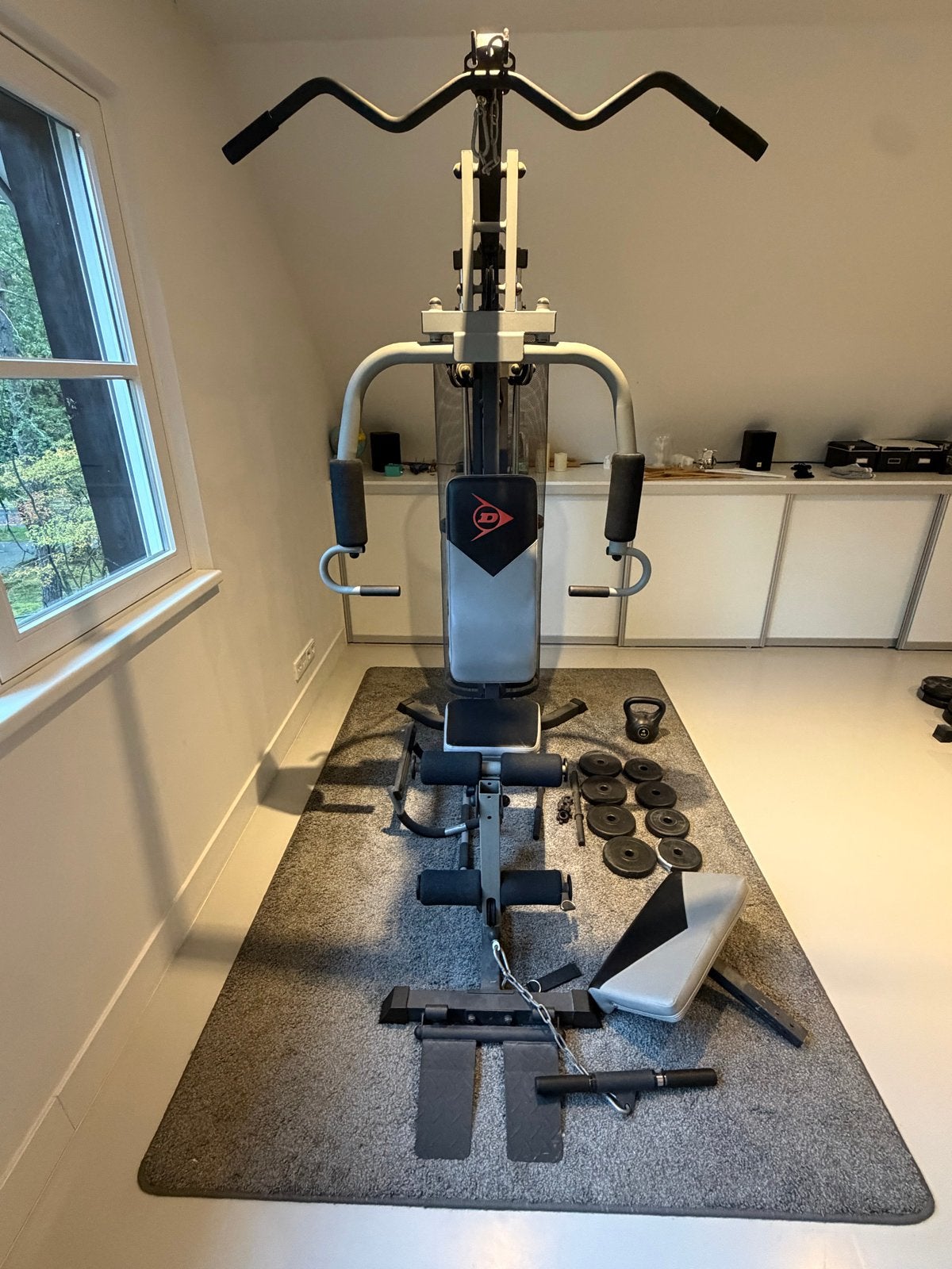 Dunlop Krachtstation + 2 dumbells + 4kg kettlebell, Ophalen of Verzenden, Gebruikt, Metaal, Krachtstation