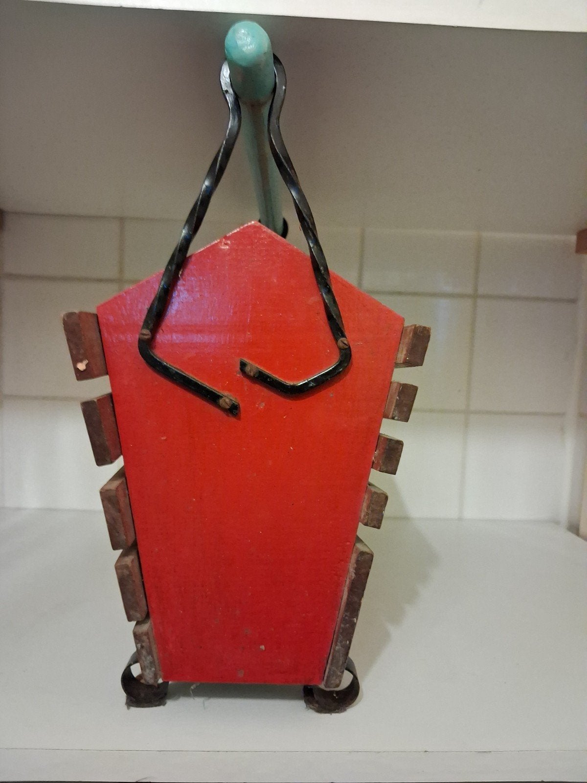 Vintage houten hangmand met metalen details, Ophalen, Gebruikt, Meerkleurig, Vintage