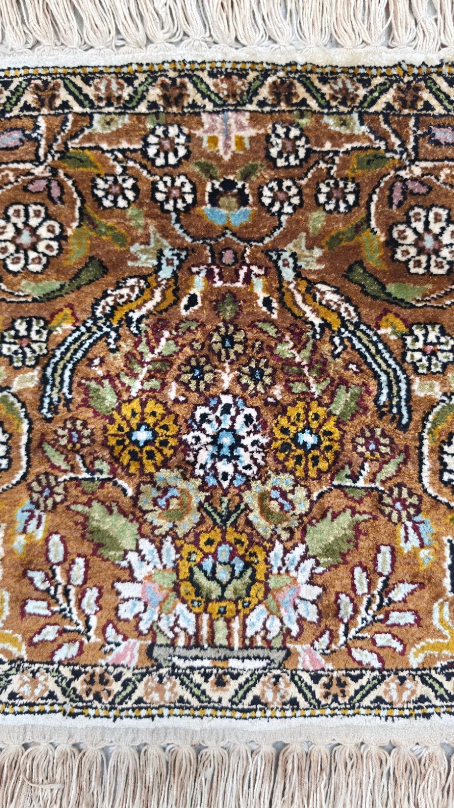 Handgeknoopt oriental zijde Kashmir tapijt mini 39x39cm, Oosters, Vintage, Handgeknoopt, Minder dan 50 cm, Minder dan 50 cm, Ophalen of Verzenden