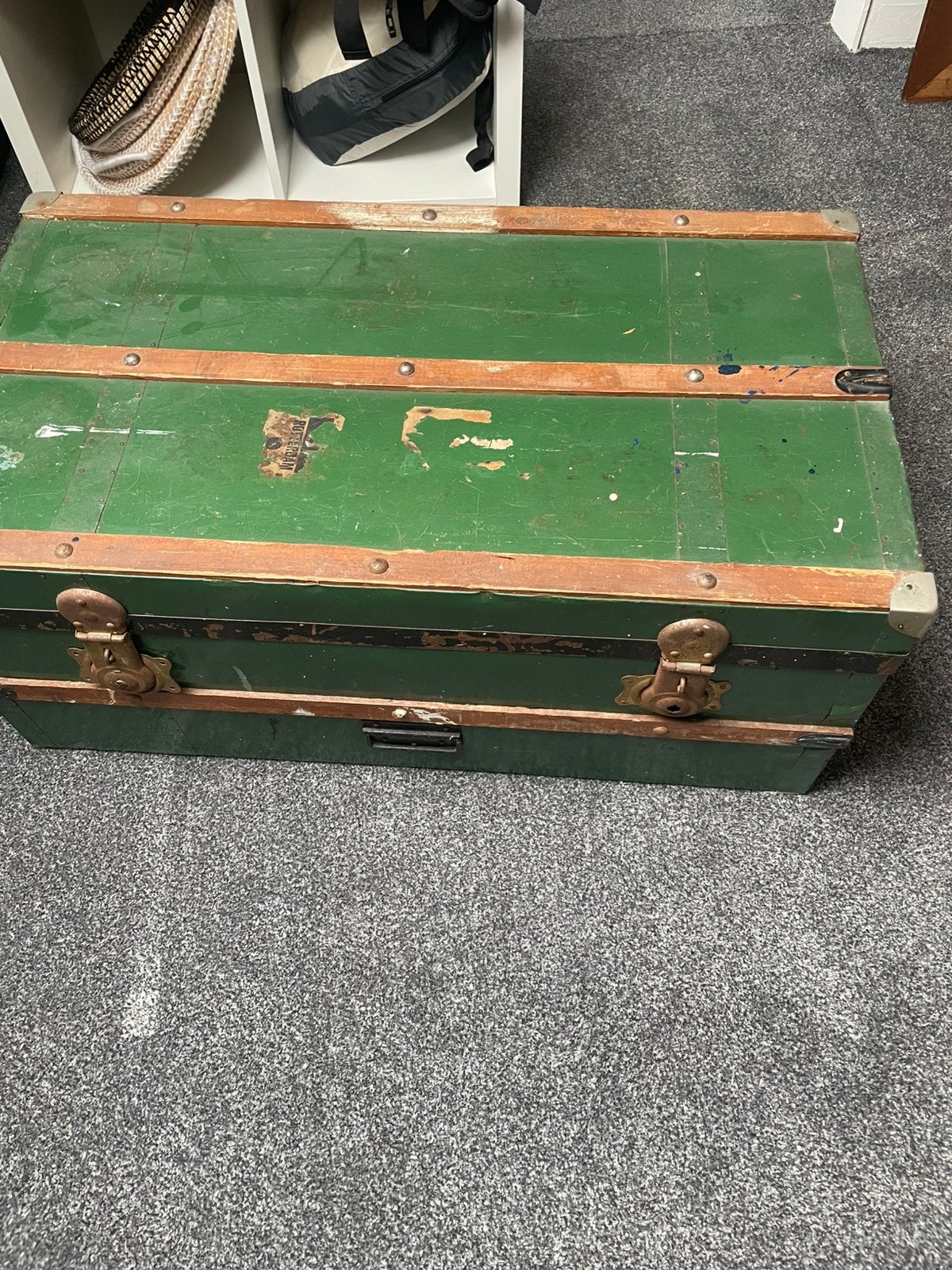 oude kist dekenkist transportkist metaal, Huis en Inrichting, Woonaccessoires | Kisten, Ophalen, 50 tot 100 cm, Zo goed als nieuw