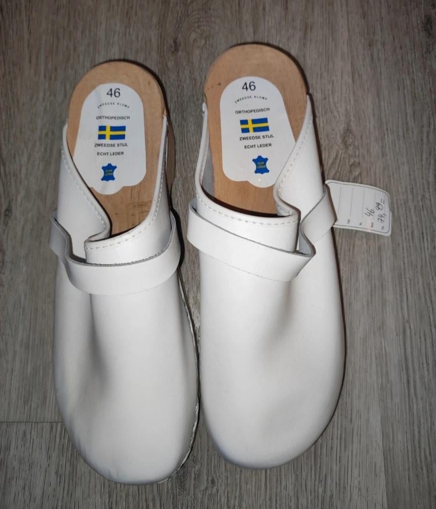 Witte Leren Orthopedische Klompen Heren Maat 46, Kleding | Heren, Schoenen, Verzenden, Zo goed als nieuw, Wit, Klompen