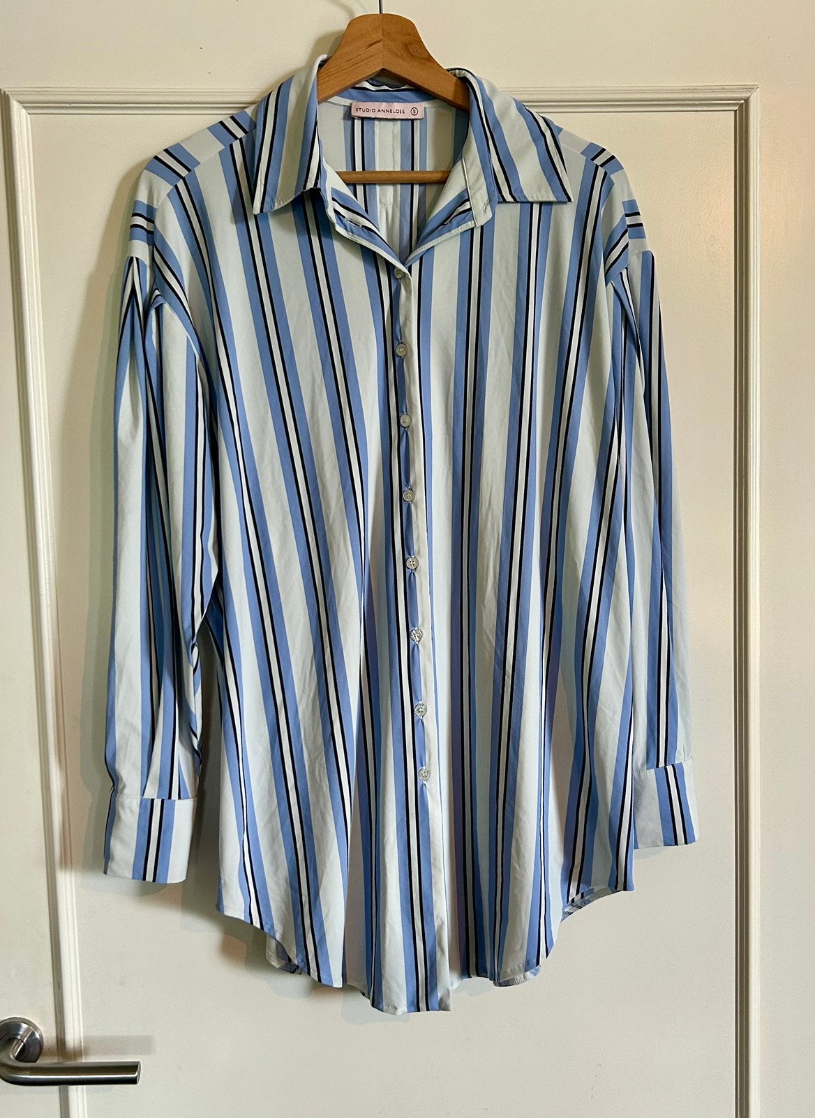Wit, blauw gestreepte Studio Anneloes oversized blouse in S, Verzenden, Zo goed als nieuw, Maat 36 (S), Wit