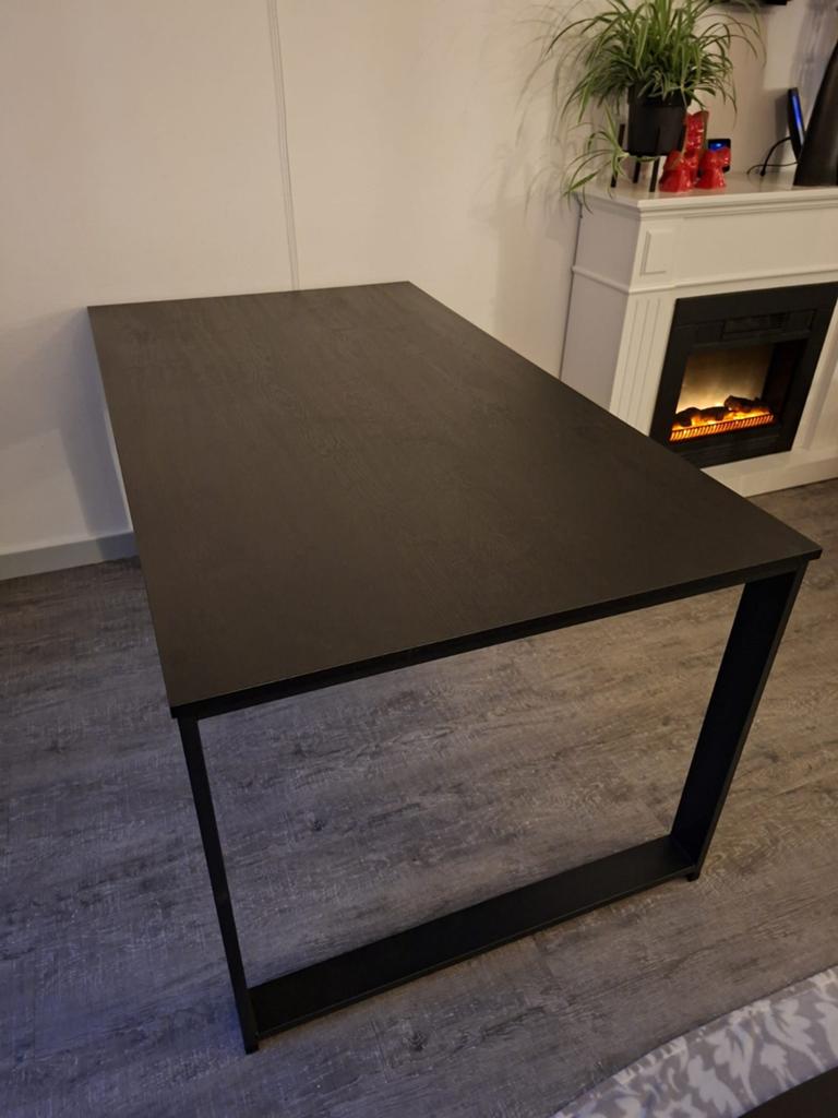 Zwarte mdf eethoektafel 160x90x74 cm met metalen frame, Huis en Inrichting, Ophalen, 50 tot 100 cm, Zo goed als nieuw, 150 tot 200 cm